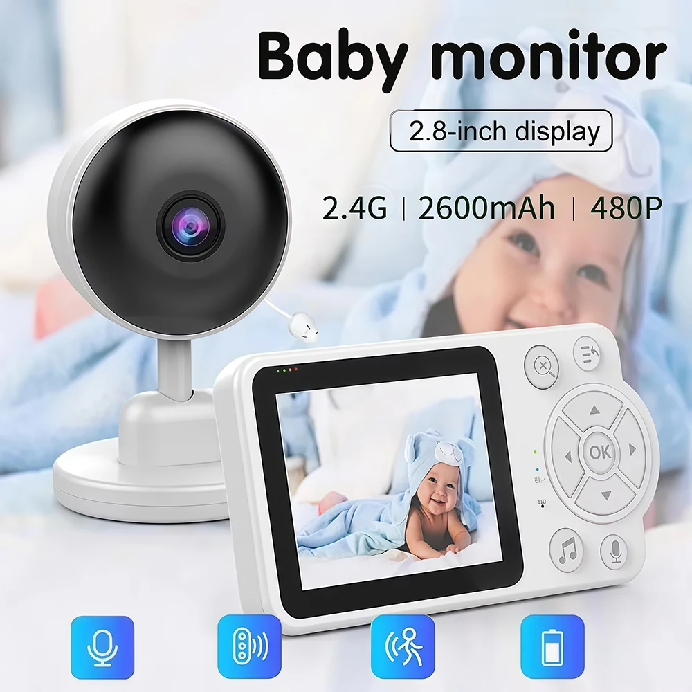 

Baby Monitor with Cameras Two Way Audio Video Nanny Wireless Camera with 2600mAh Battery 2.6 Inch Screen TF Card Night Vision