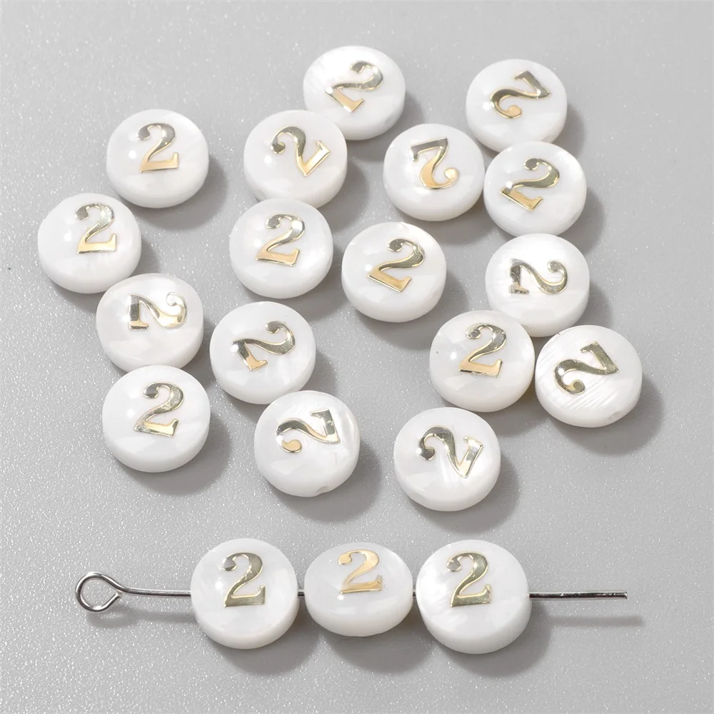 0-9 Number Shell Bead Pendent White Natural Mother Of Pearl Shell Arabic Number Bead Charm Jewelry Accessories For Making DIY