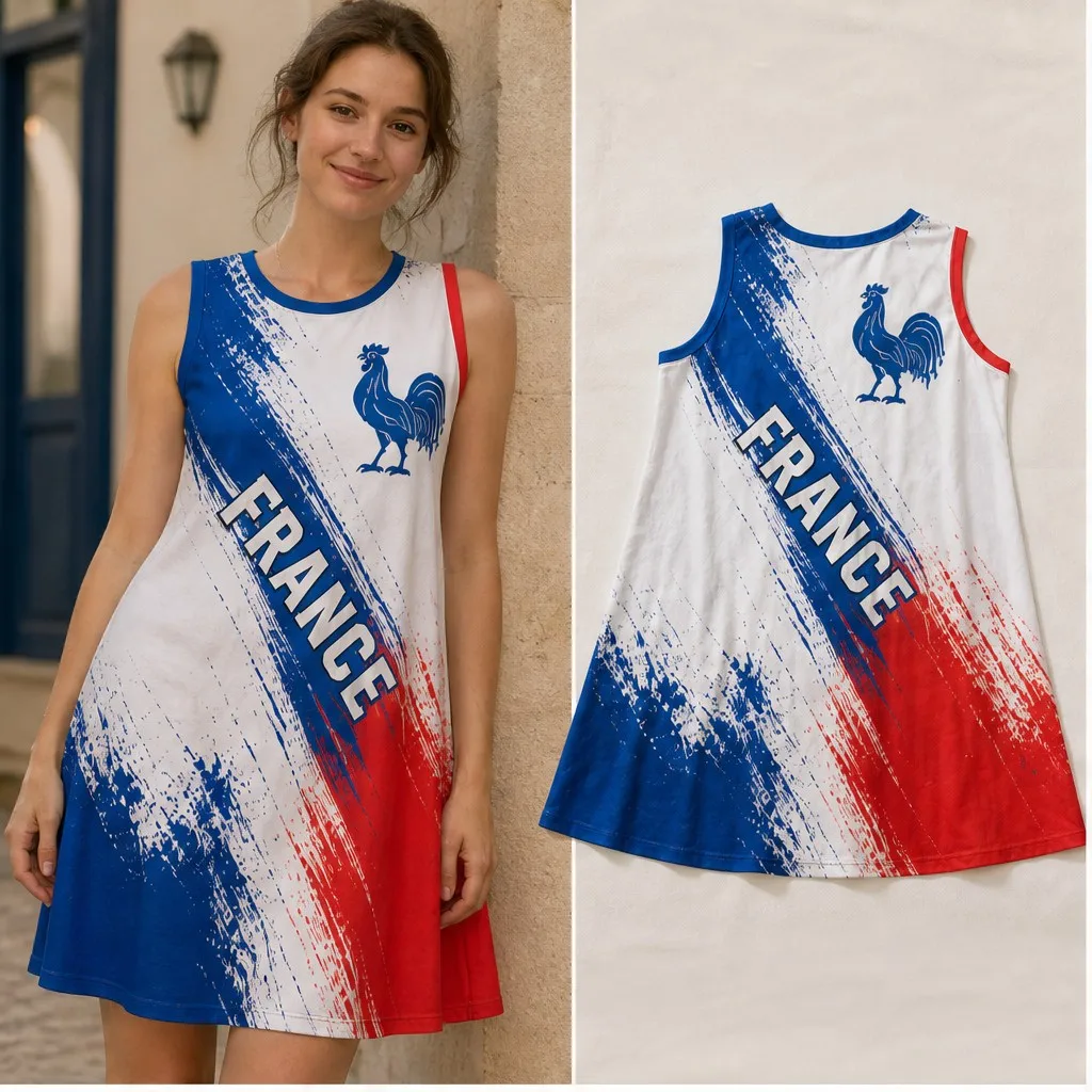 

Women Sleeveless Loose Dress France Rooster Brushstroke Print Casual A Line Tank Dress For Vacation Street Daily Wear Easy Style