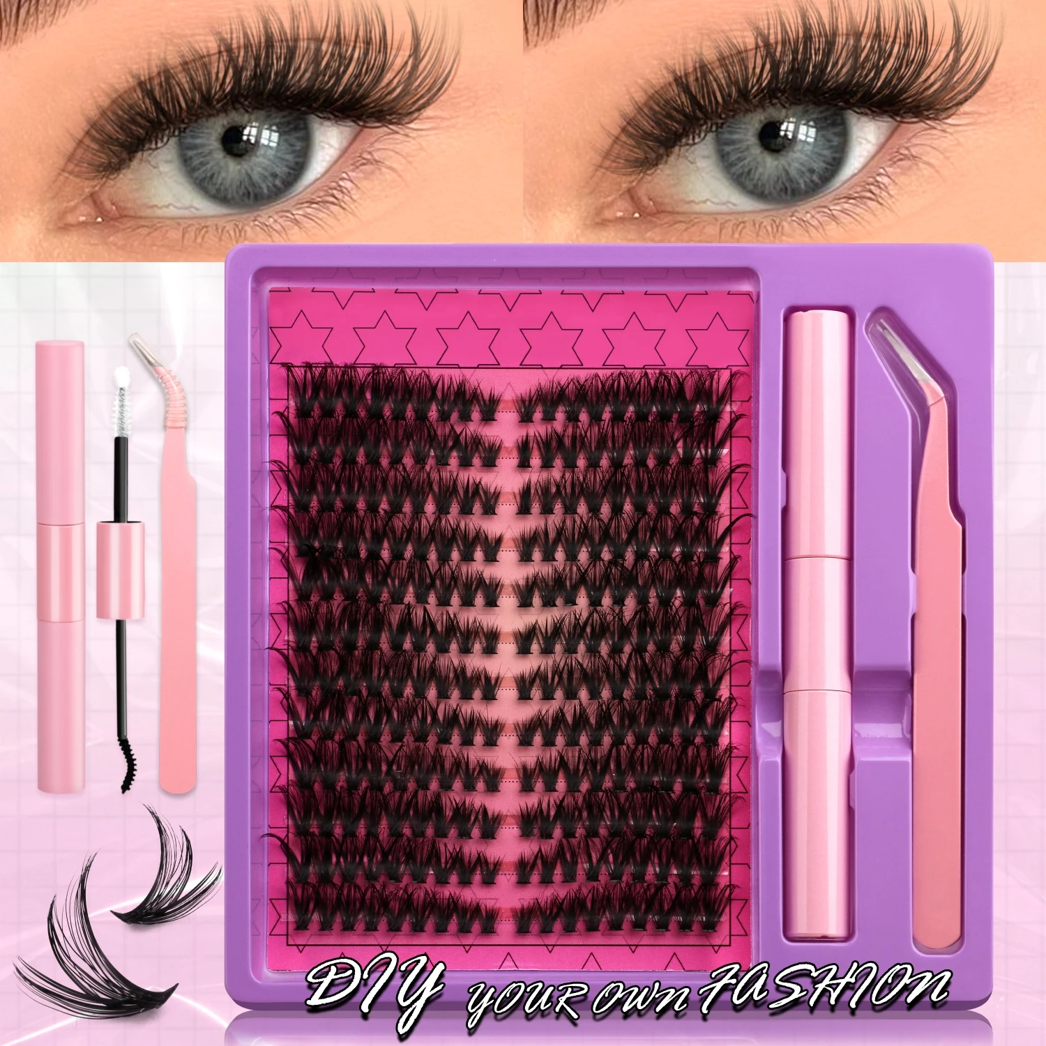 مجموعة أدوات رموش Veltrinay مجموعة رموش ذاتية الصنع ملحقات رموش طبيعية وغير جهد للمبتدئين سهلة الاستخدام للمكياج