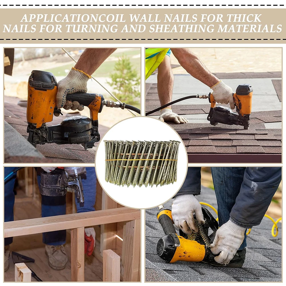 6000個入り コイル釘 50/57/64/70mm ねじ込み式コイル釘 15度 ワイヤー溶接コイル釘 クレート、外壁、フェンス、デッキ用