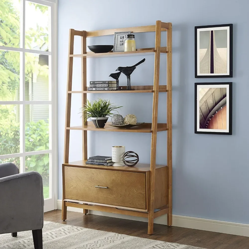 Bookshelf with four layers and one drawer，Landon Large Etagere Bookcase, Acorn