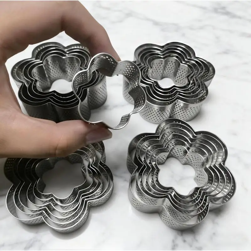 Flower-Shaped Tart Mold With Hole Tart Ring Stainless Steel Tart Bottom Tower Fruit Pie Custard Pie Cake Ring Mousse Baking Mold