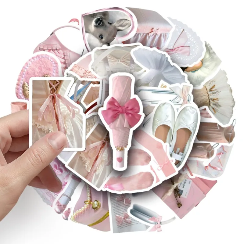 10/50Pcs Beautiful Ballet Style Pink Aesthetic Stickers Cute Ins Decoration Decals DIY Scrapbook Phone Cute Girls Cartoon Decal