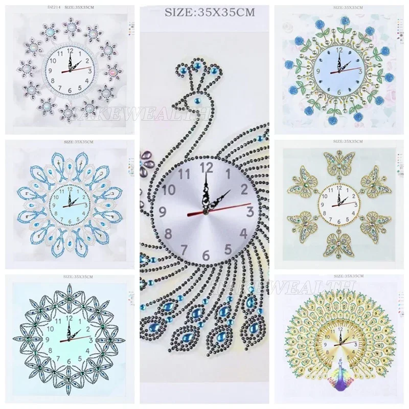 DIY Wall Clock Diamond Painting Full Special-shaped Drills Embroidery Wall Clock Embroidery Flower Butterfly Cross Stitch Watch