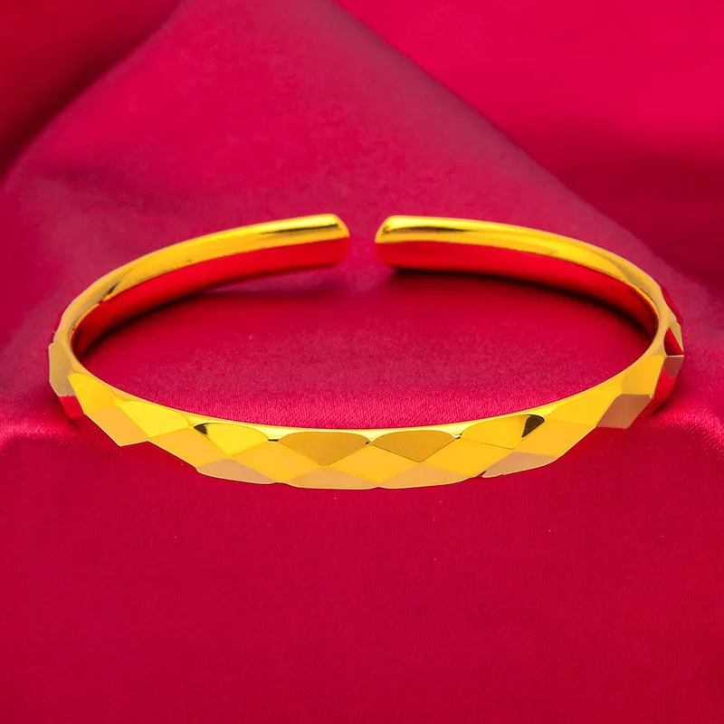 

24K gold diamond-shaped opening bracelet AU999 full gold, showing personality and fashion in daily wear