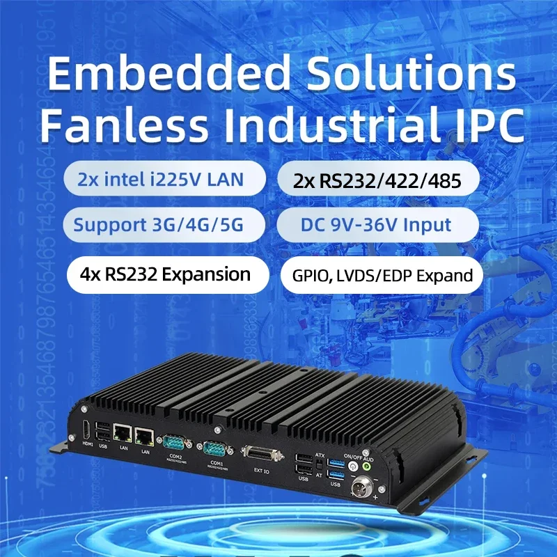 DC9V-36V PC Mini Industri Intel i7-1165G7 6x Port COM GPIO HDMI LVDS/EDP 6xUSB 2xLAN Windows10/11 LINUX WiFi 4G 5G LTE