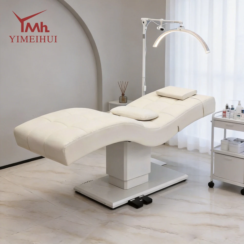 Electric Beauty Bed 1 Motor Adjustable Height Curved Massage Eyelash Extension Facial Salon Bed