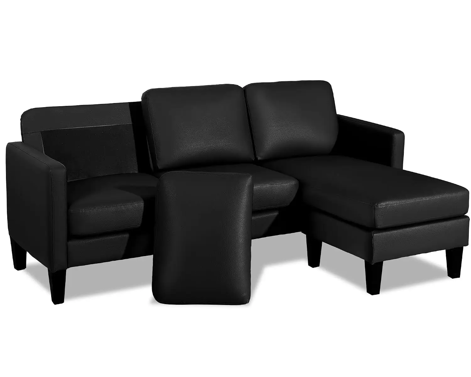 PU Leather L Shaped Sectional Sofa, Convertible, Black, Customized