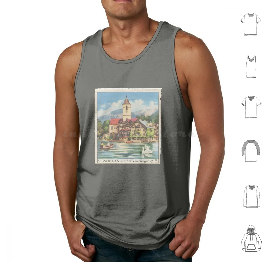 St. Wolfgang Austria Tank Tops Print Cotton Adventure Travel Beach Vintage Retro Polaroid Happy Peaceful Mountain Swiss