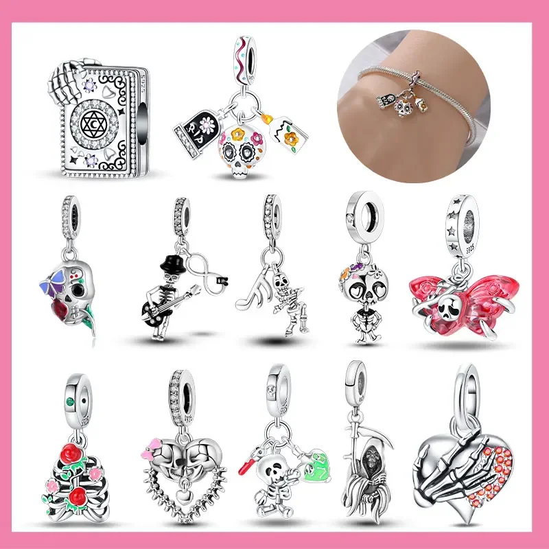 

Очаровательная бусина на Хэллоуин, подвеска в виде волшебной книги, стерлинговое серебро 925 пробы, тыква, кукла-ведьма, скелет, подходит для оригинального браслета, ювелирные изделия своими руками