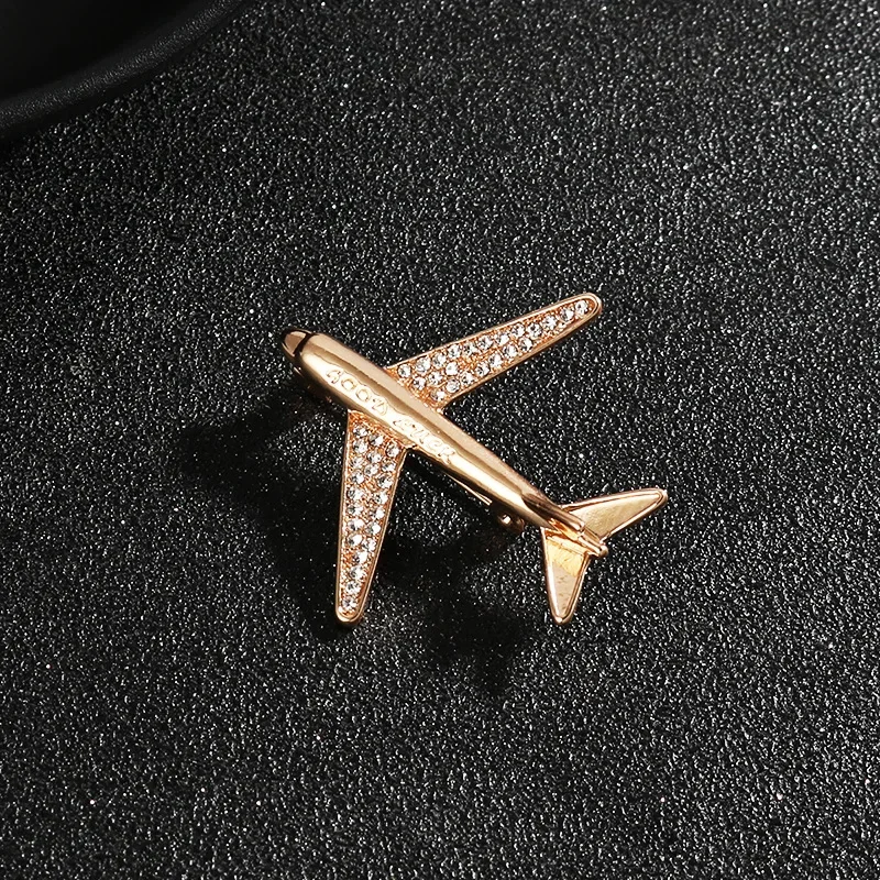 Exquisite Zircon Carved Letter Airplane Brooch Men's Clothing Pin Casual Business Suit Accessories