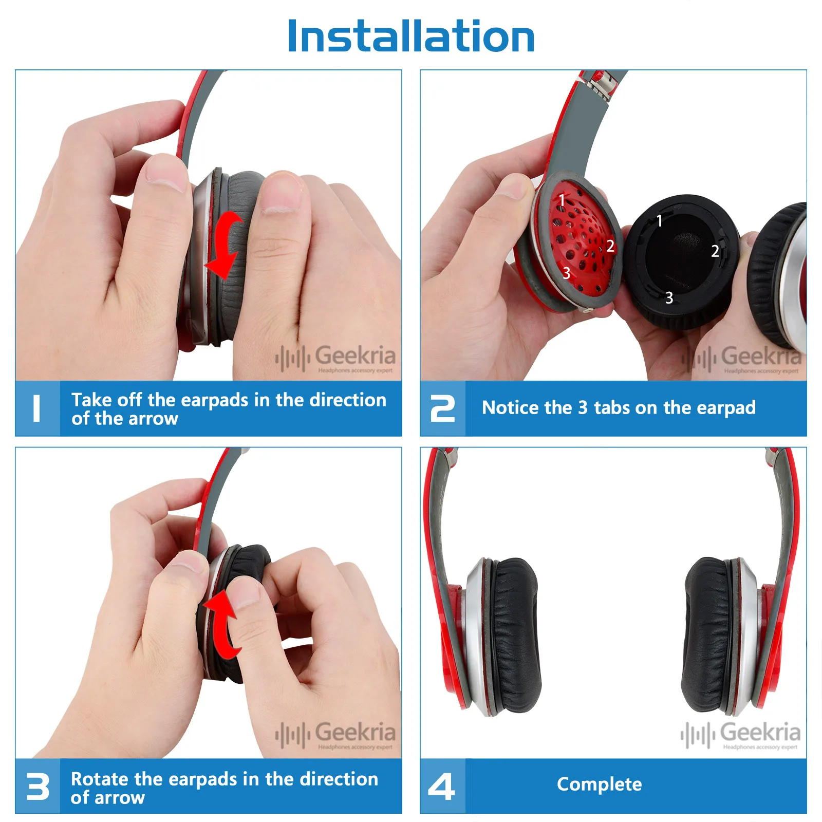 Geekria-almohadillas de espuma viscoelástica para auriculares Beats SoloHD (810-00012-00)