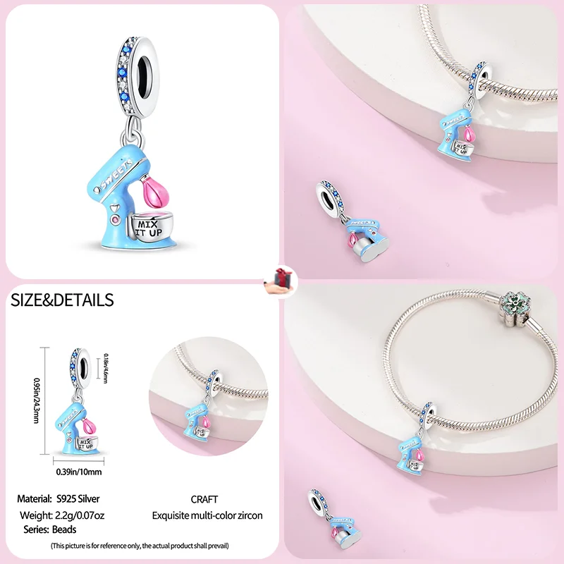 925 Sterling Silver Fashion Sewing Machine Tailor Hairdresser Mixer Charms Beads For Brand Original Bracelet DIY Jewelry Gift image 6