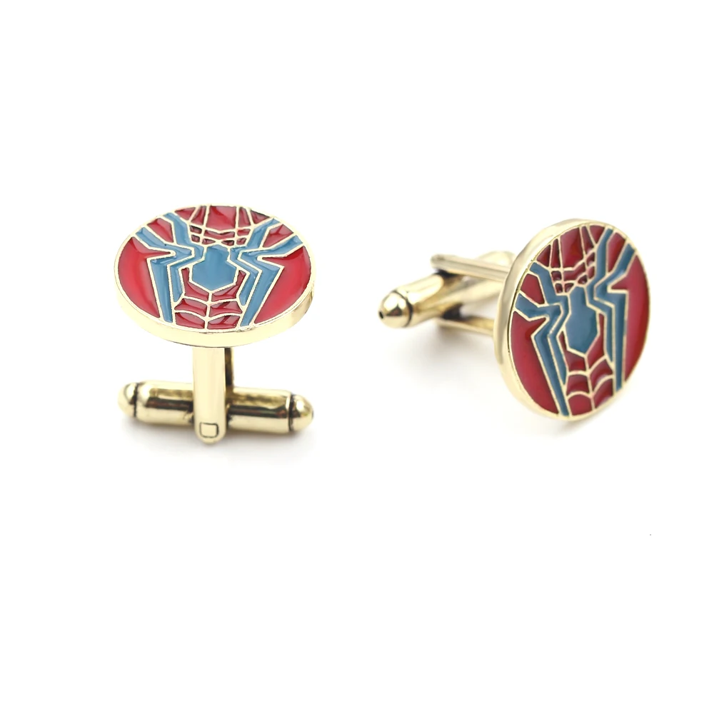 Avengers Superhero Spiderman Cufflinks Marvel Metal Enamel Cuff Links Spider Logo Cuff Button Men Suit Jewelry Accessories