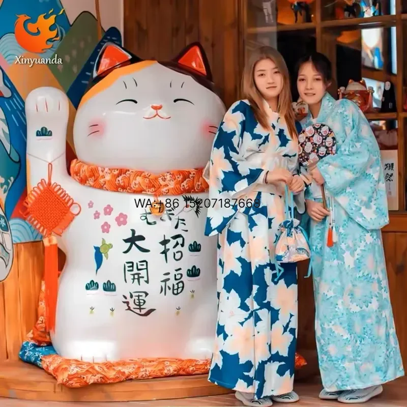 Wmwmnu Custom Japanese Style Restaurant Decor Large 3D Door Head Lucky Cat Sculpture Lifelike Fiberglass Statue for Home