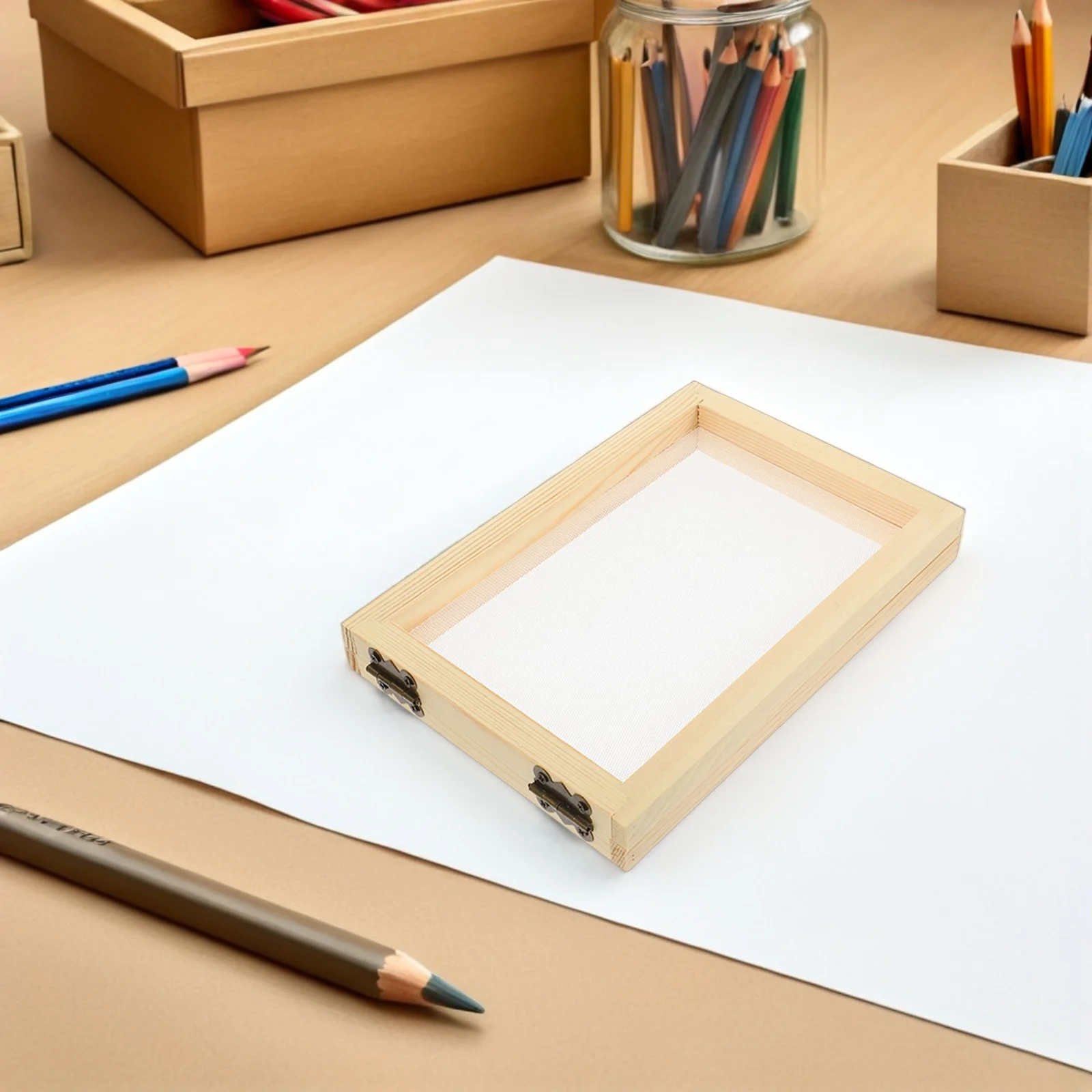 

4Pcs DIY Papermaking Mesh Frame Natural Wood Screen Mold for Handmade Dried Flower Paper Craft Studio Home School Use