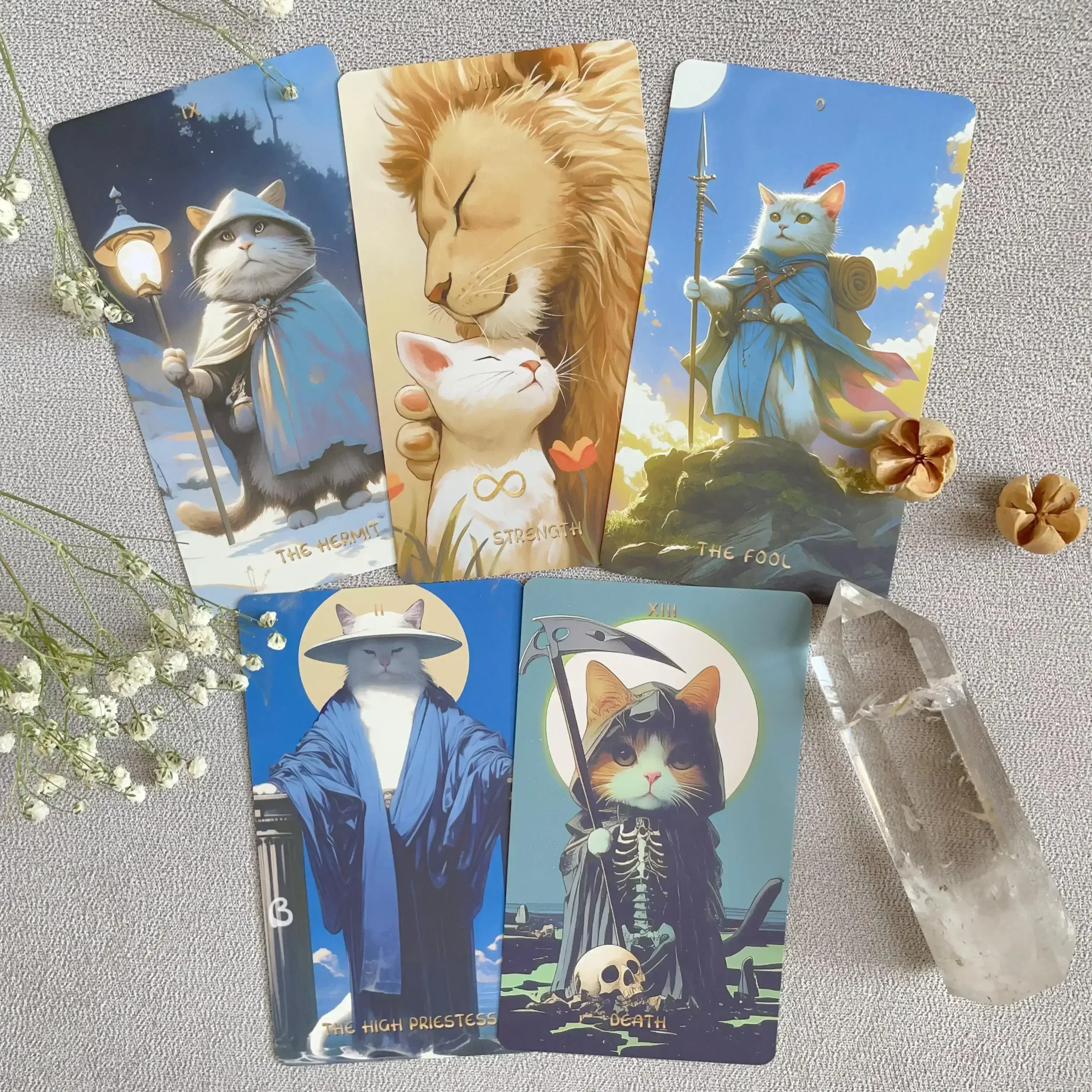 Genuine Professional Fat Cat Tarot Cards English French Spanish Russian Divination Deck Oracle 78 Beginners High Quality