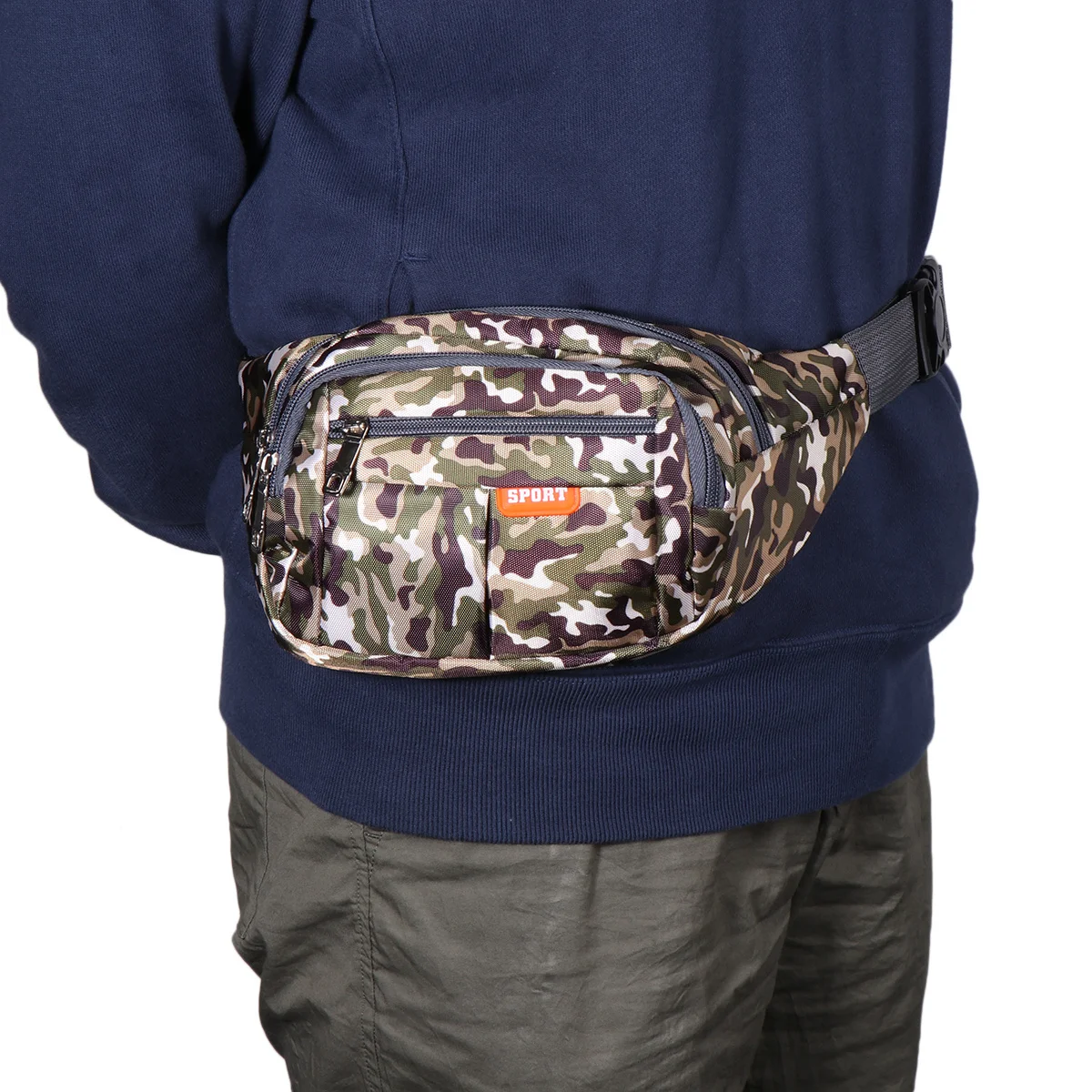 حقيبة خصر مموهة أنيقة ومدمجة مع جيوب بسحاب، مناسبة آمنة لمفاتيح محفظة الهاتف للجنسين، أداة رياضية