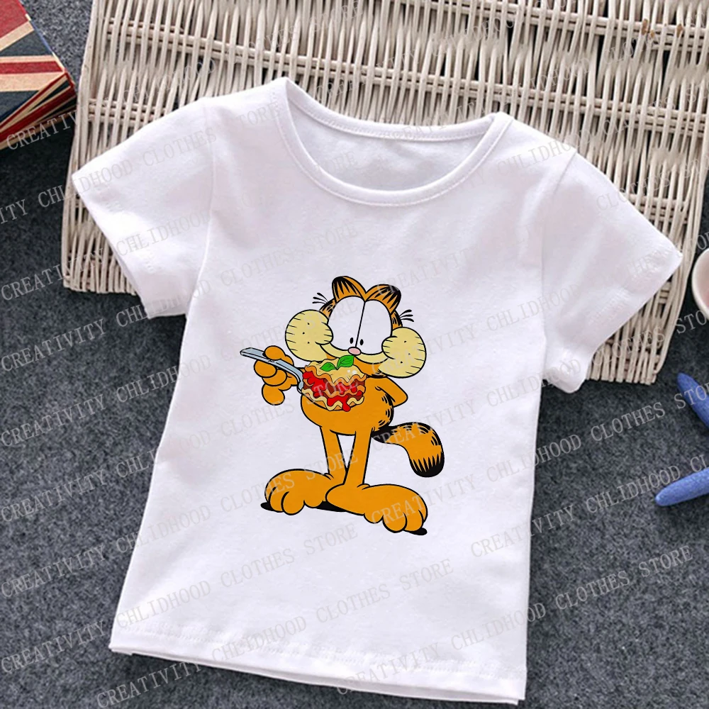 Children T-Shirt Funny Fat Cat Summer Clothes Kawaii Cartoons Anime Short Sleeve Kids Boy Girl Tee Shirts Casual Tops