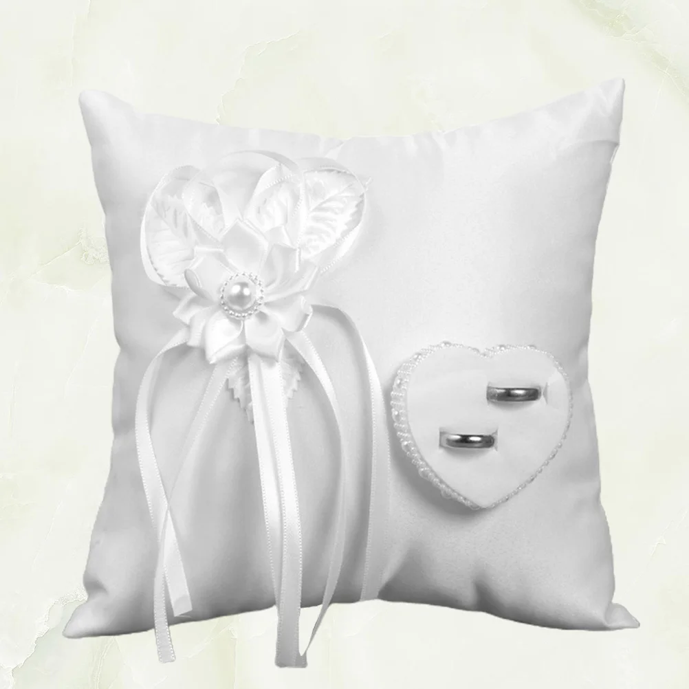 1 قطعة وسادة خاتم الزواج الأبيض أنيقة مطرزة وسادة مربعة لحفل الزواج حلقة حامل ديكور هدايا الحفلات