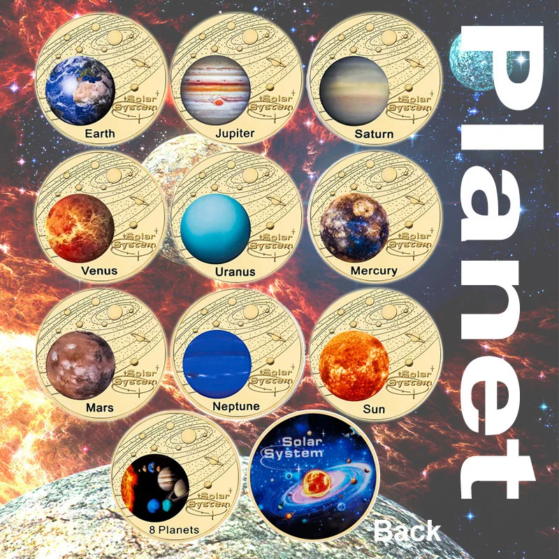 10pcs Solar System Commemorative Coins Set Planets Earth Mars Sun Collectible Coins Amateur Astronomer Souvenir Holiday Gifts