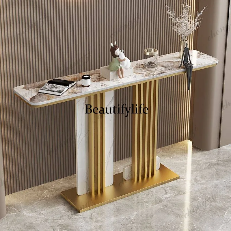 Italian-style rock slab, light luxury door platform, minimalist door cabinet against the wall, semi-circular end view table