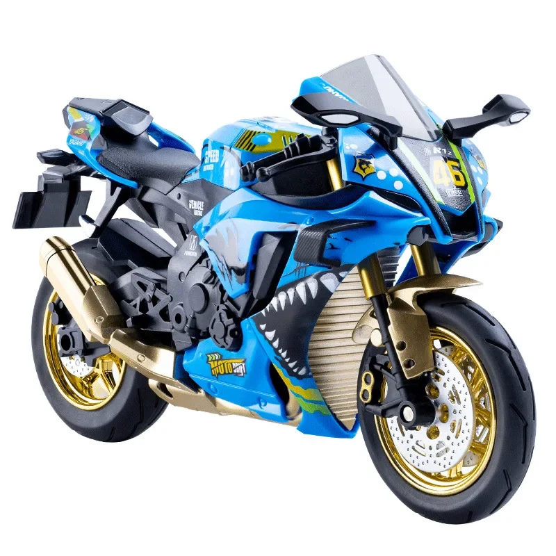1:10 Simuliertes Motorradmodell aus Legierung mit Sound und Licht, Schiebe-Spielzeugauto, Sammlerstück, Geschenk