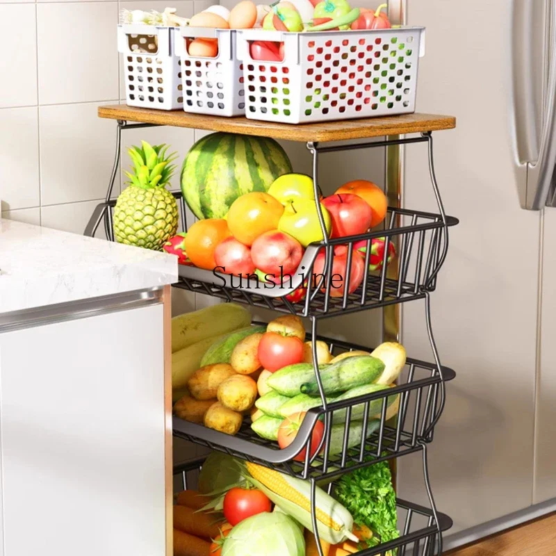 Kitchen floor-to-ceiling multi-layer household basket rack