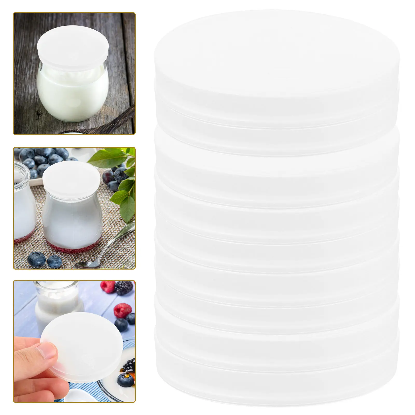 50Pcs Yogurt Jar Lids Plastic Reusable Leakproof Replacement Covers 60Mm Diameter with Straw Hole for Home Restaurant