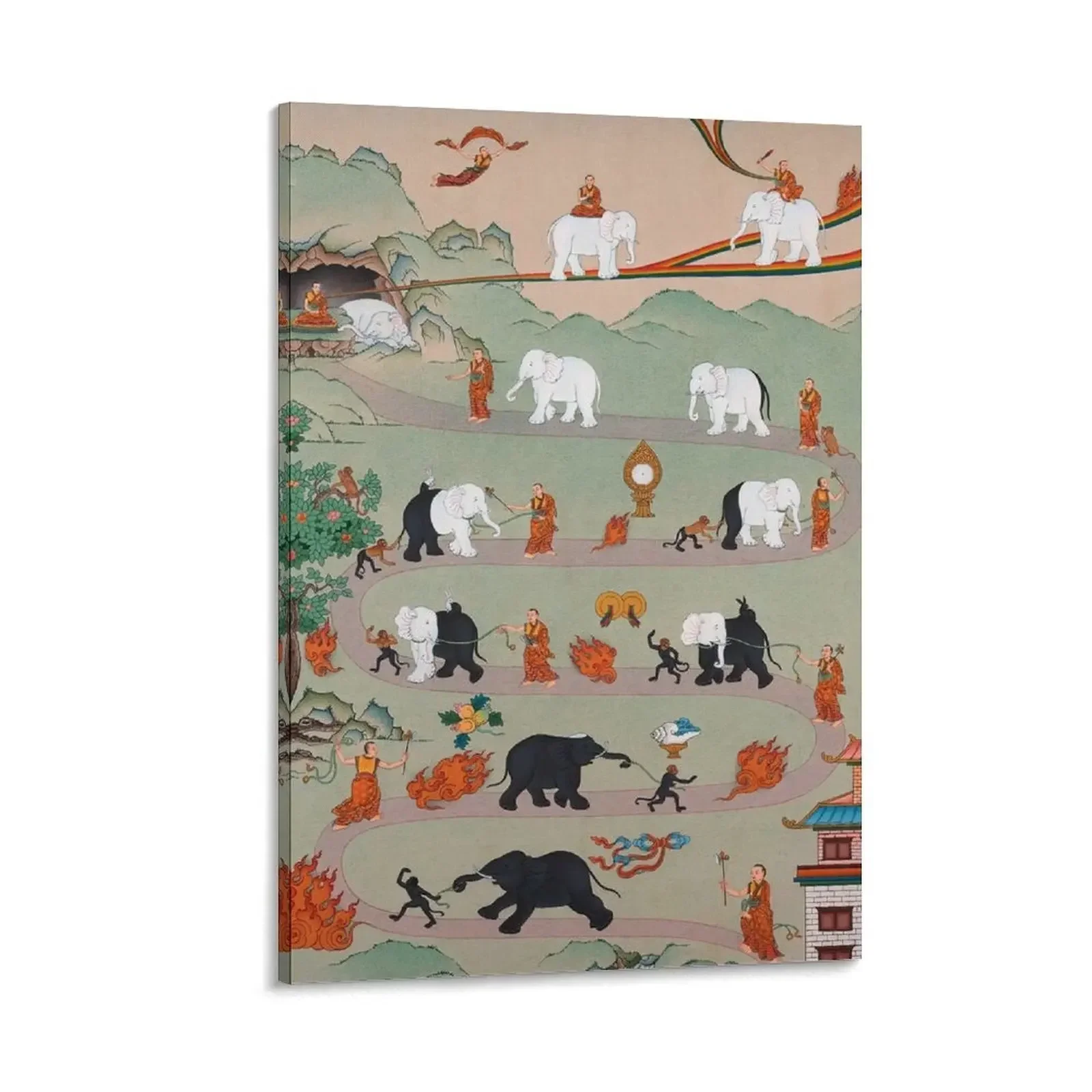 

Taming the Elephant Mind Buddhist Thanka Painting Canvas Painting decor wall art Decoration for home