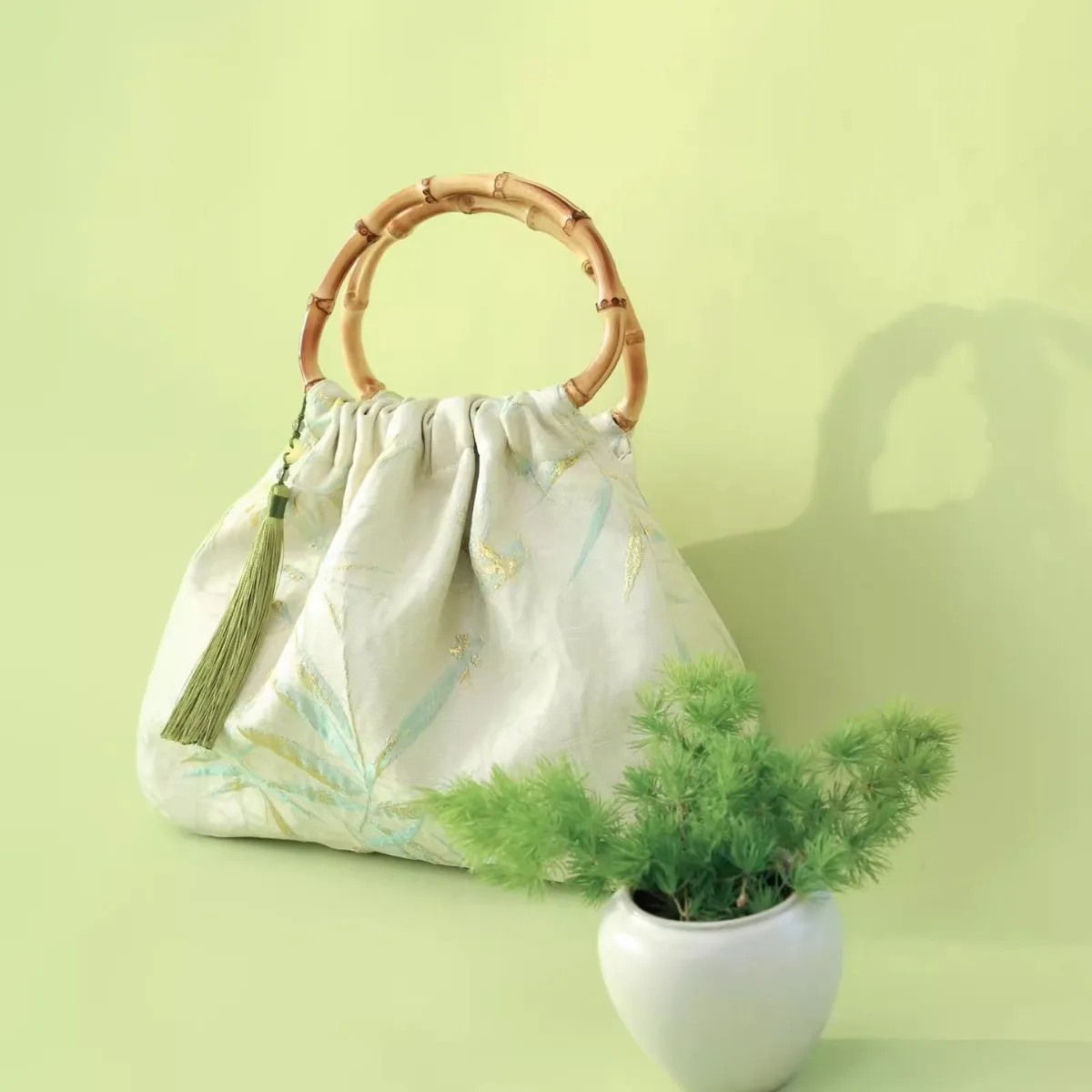 Bolsa feminina de bordado em folha de bambu estilo chinês, bolsas femininas, elegante, nova