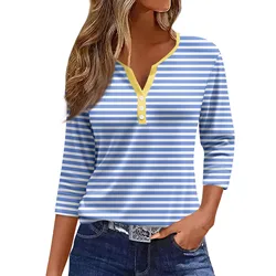 Tops For Women Women'S T Shirt Tee Print Button 3/4 Sleeve Daily Weekend Fashion Basic V Neck Regular Top Ropa De Mujer New