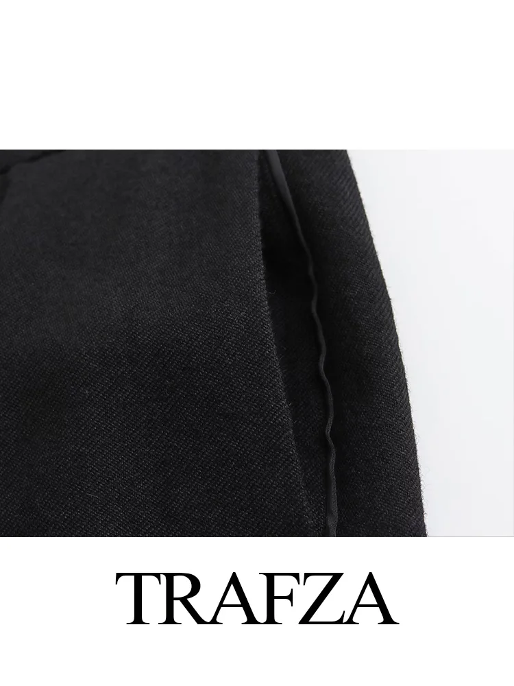 TRAFZA-Ensemble de pantalons taille haute pour femmes, poche zippée, pantalon slim, chic, bureau, élégant, automne, 2023