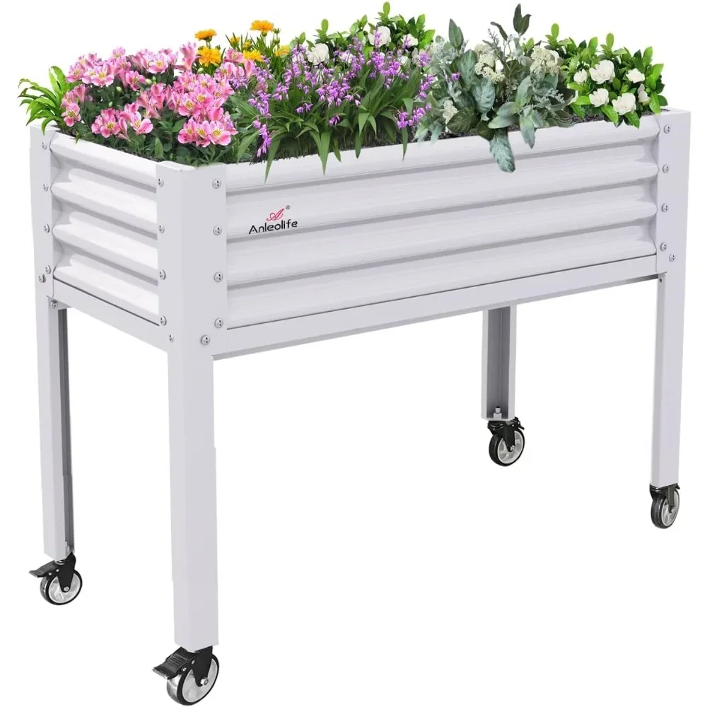 

Грядка для овощей Anleolife из оцинкованной стали на ножках, 48x24x35 дюймов, большая приподнятая грядка на колесах с дренажными отверстиями для заднего двора