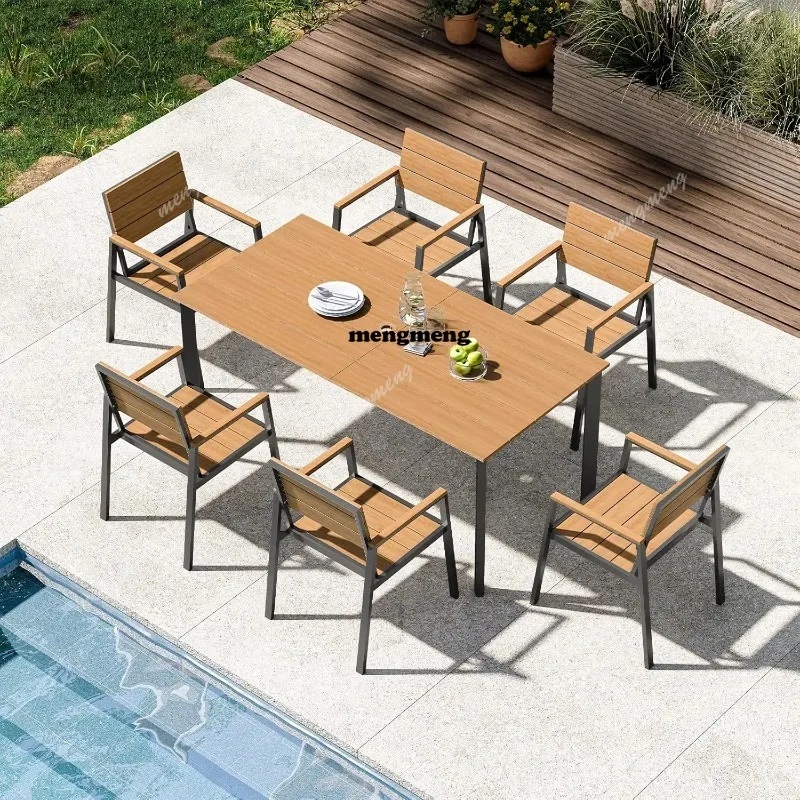 

Набор для обеда на открытом воздухе на 6 человек, алюминиевый комплект стола и стульев для патио с отверстием для зонта, всепогодный, с возможностью индивидуальной настройки