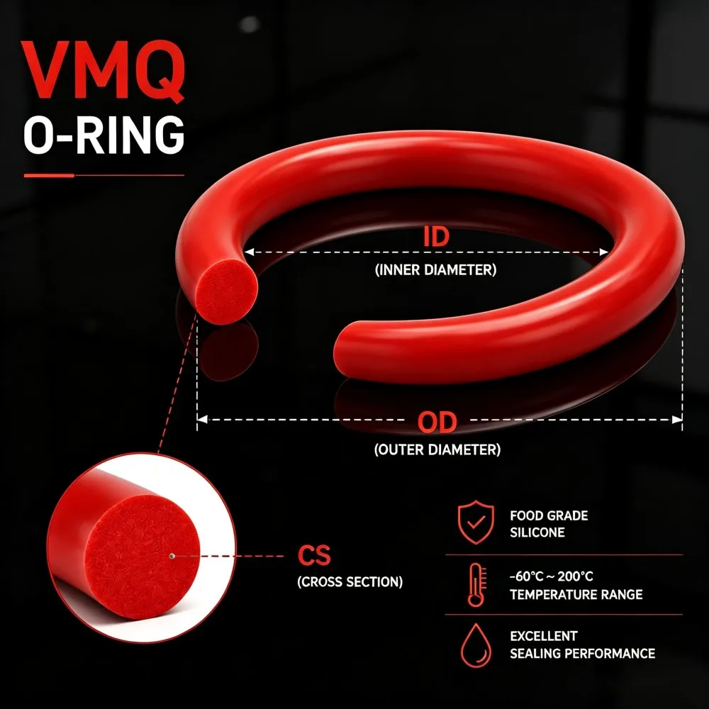 Red Food Grade VMQ Silicone Rubber O Ring Set Waterproof Insulating Cooker Sealing Washers Gaskets  CS1/1.5mm OD 4 -10mm 250Pcs