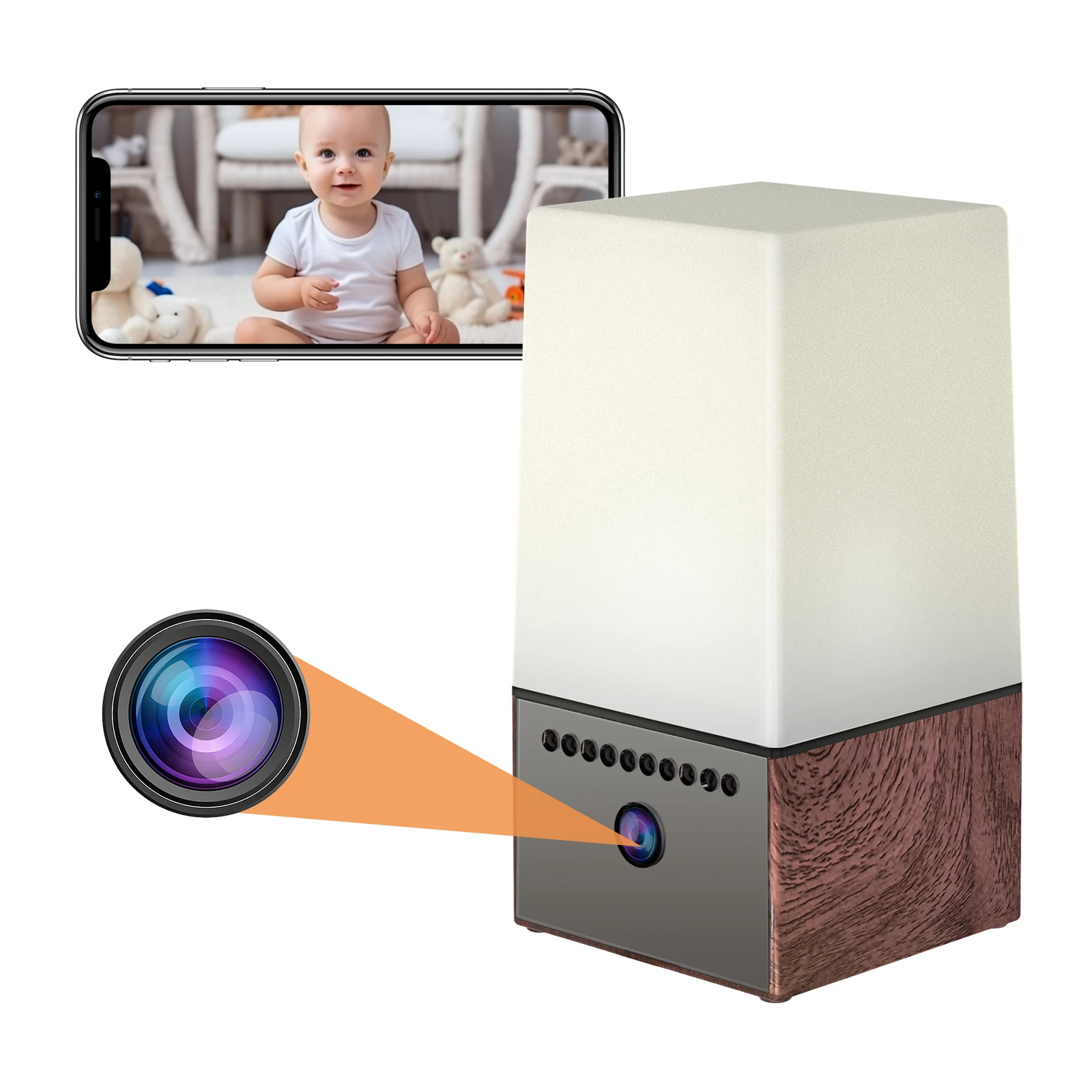 

Mini Wifi Camera Camera 4K HD WiFi Security Nanny with RGB Night Light 130° Wide Vision Motion Detection Real Time Rec