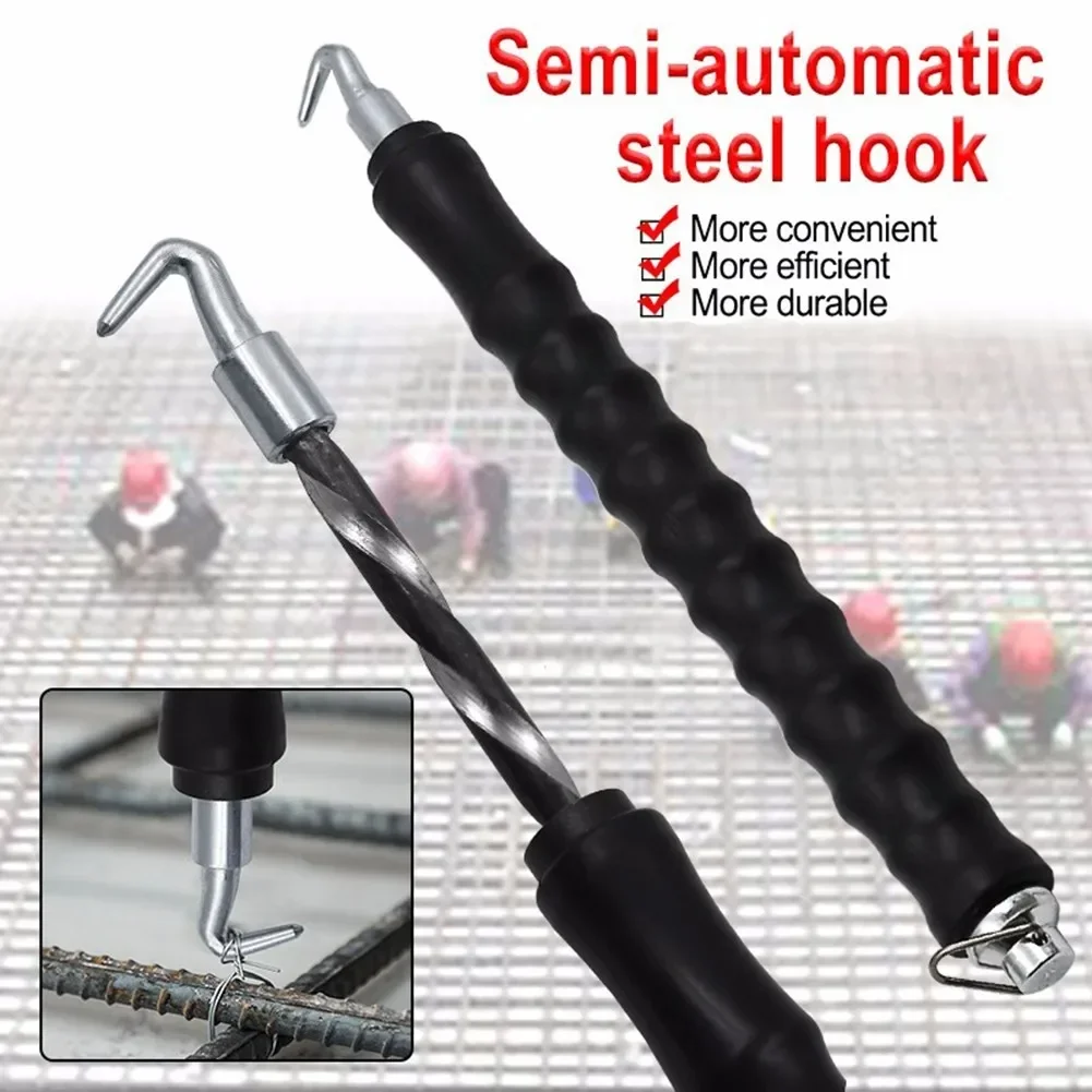 Semi-Automatic Rebar Tying 12 Inch Carbon Steel With Plastic Handle Rebar Straight Hook New Knoting Pliers Steel Wire Tring Tool