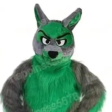 

Grey Green Husky Fursuit Wolf Dog Mascot Costume Halloween Christmas Cartoon Character Outfits Advertising Carnival Adults