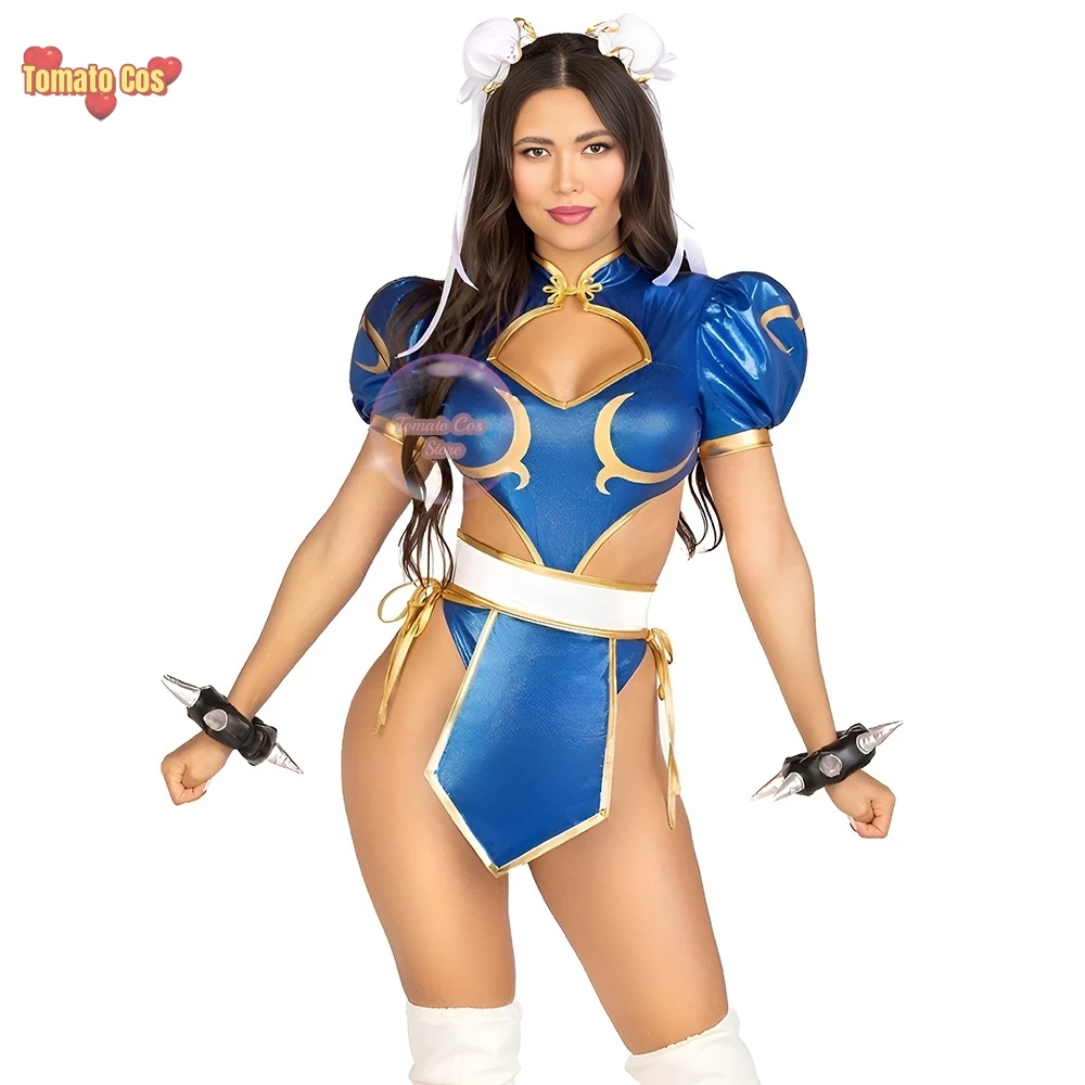 Chunli Chun li-コスプレ衣装,かつら,sfロールプレイファイター,カンフー,ハロウィーンの派手なセクシーなドレス,パーティースーツ