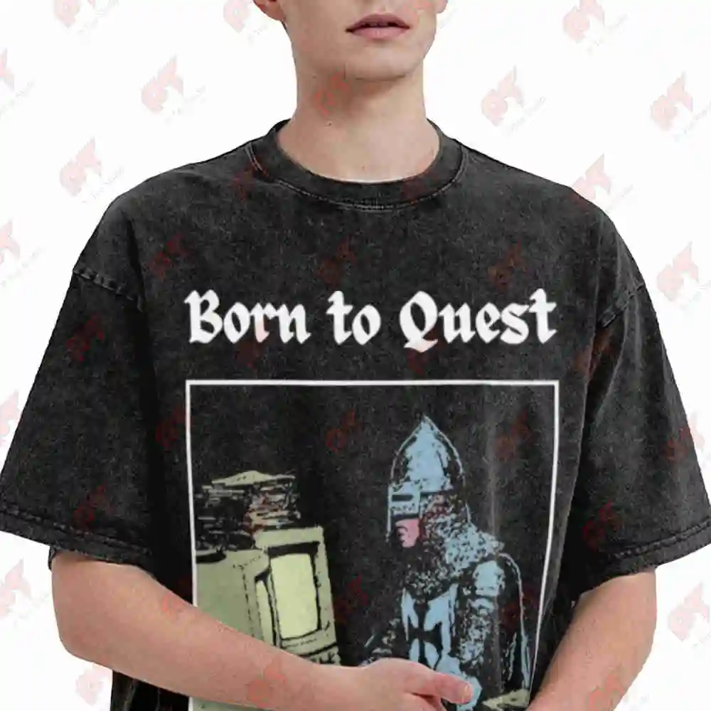 Born To Quest Knights Medieval Crusade Kingdom Of Heaven Vintage Washed Tee Pure Cotton T-Shirt