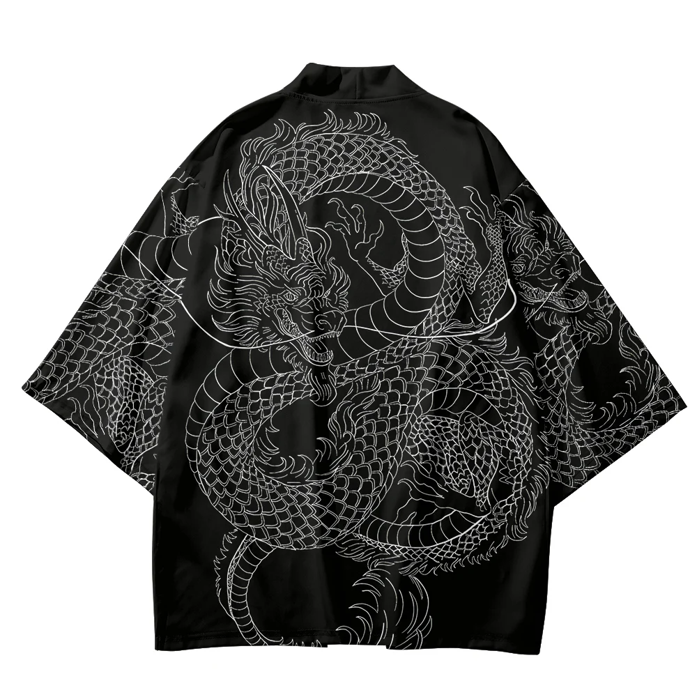 Summer Kimono Men Hawaiian Shirt Beach Cardigan Dragon Kimono Streetwear Women Yukata Japanese Clothes Bathrobes Simple Haori