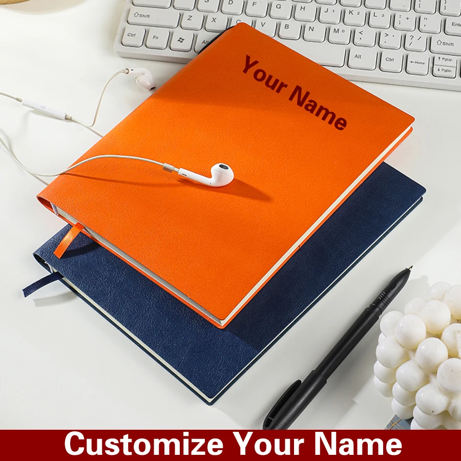Custom Name PU Leather Notebook, Personalized Journal Notepad, A5 Writing Diary Planner for Office School Business Gift