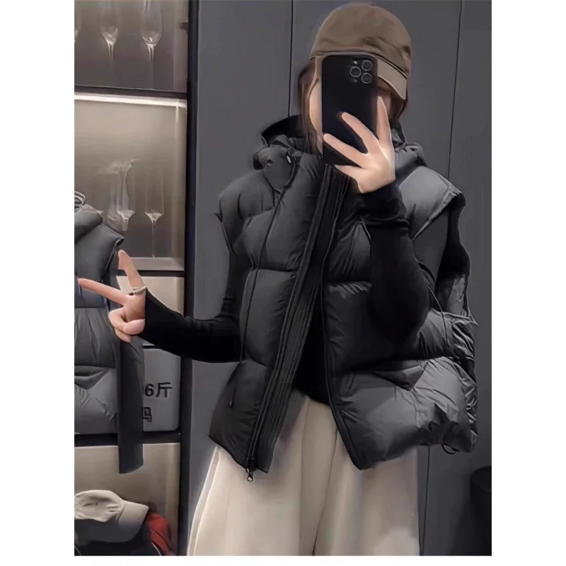 

Модный женский жилет, новинка 202, осень-зима, с капюшоном, короткий пуховый хлопковый жилет без рукавов, женские парки, жилет, пальто, женские топы