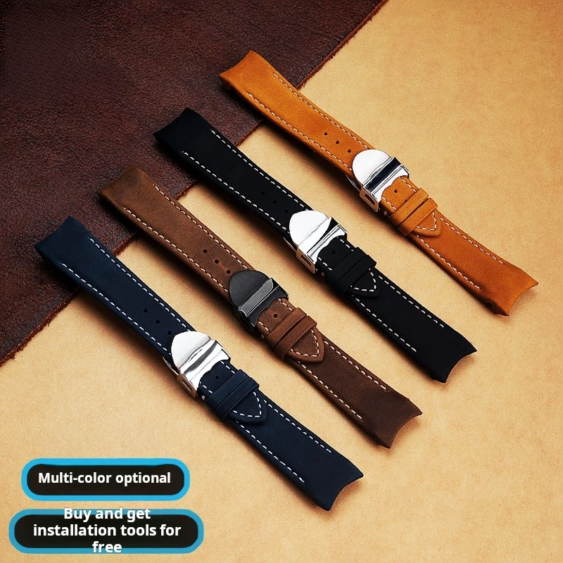 Retro Genuine Leather Watchband For Tudor Biwan Timing Gold Steel M79363 M79360 Vintage Strap Curved End Mens Bracelet 20mm 22mm