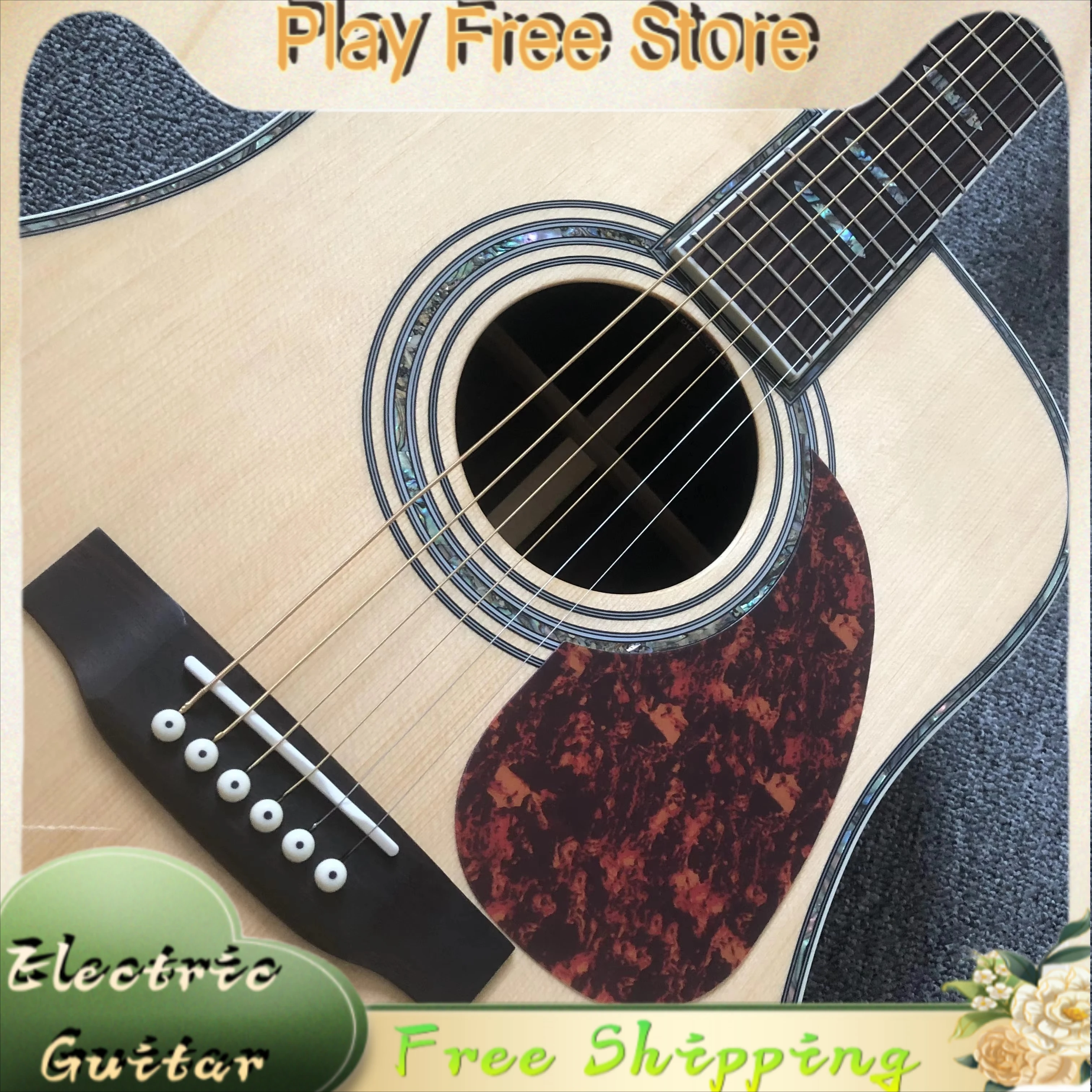 D45 Natural Finish 41 Inch Acoustic Guitar Solid Spruce 6-String Free Shipping with Built-in EQ Pickup Fishman 301 Free Shipping