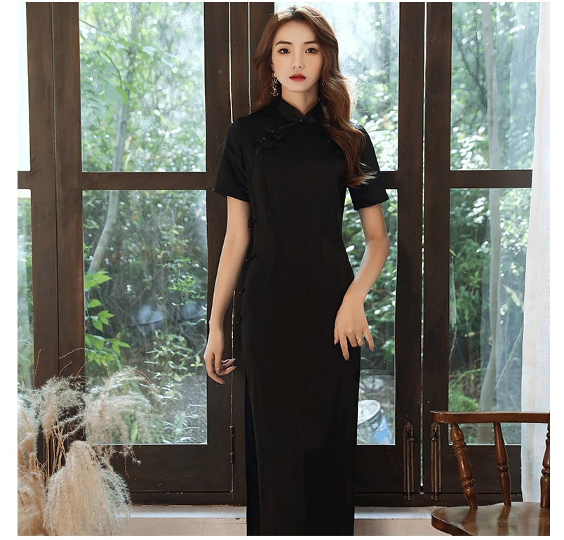 Black Cheongsam Chinese Style Wedding Engagement Dress Bride Returning Home Casual Female Qipao clothing