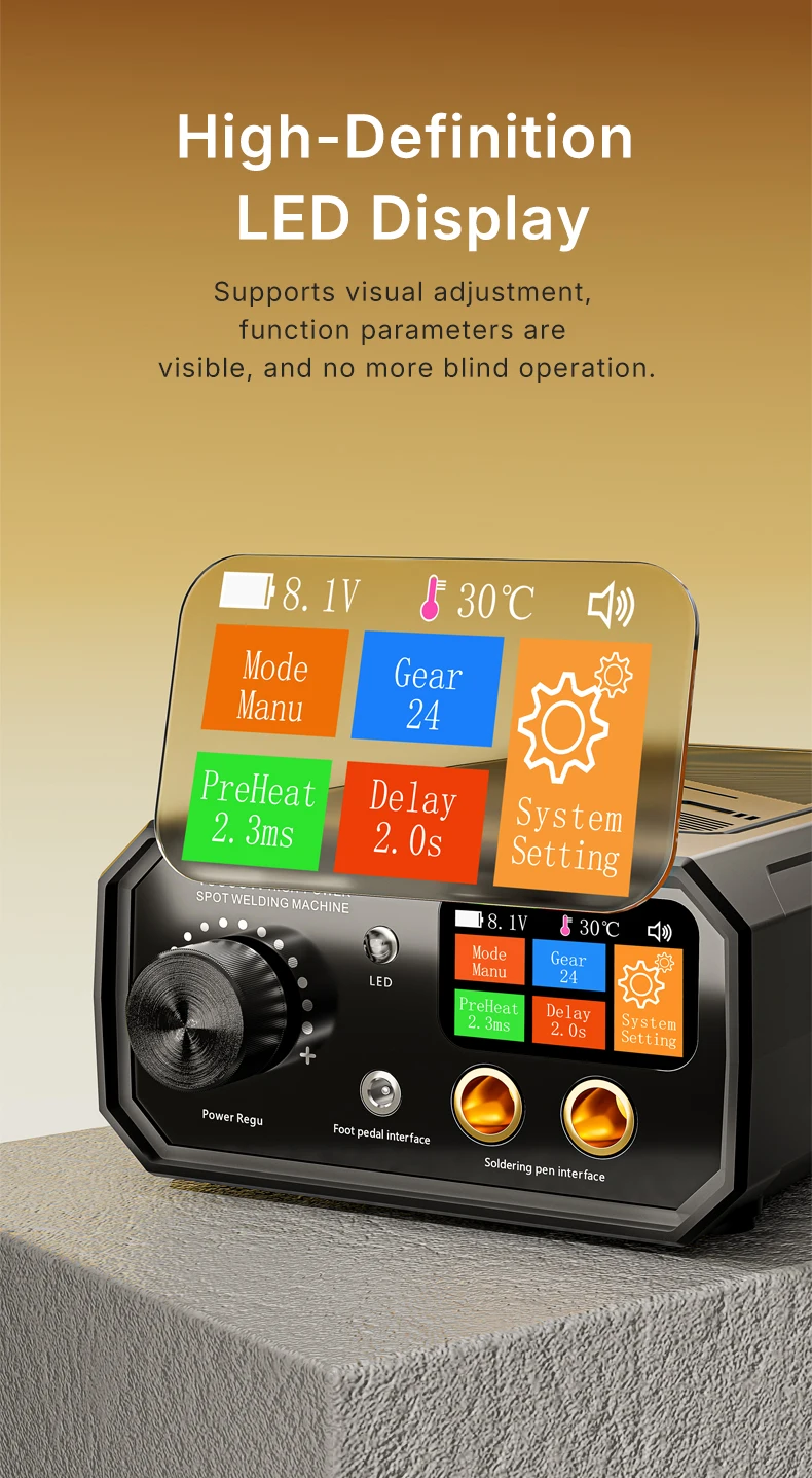 10000W Dual Pulse Spot Welder Max 0.3mm Portable Type-C Welding Auto/Manual Mode LCD Display Foot Pedal ABS Long Runtime
