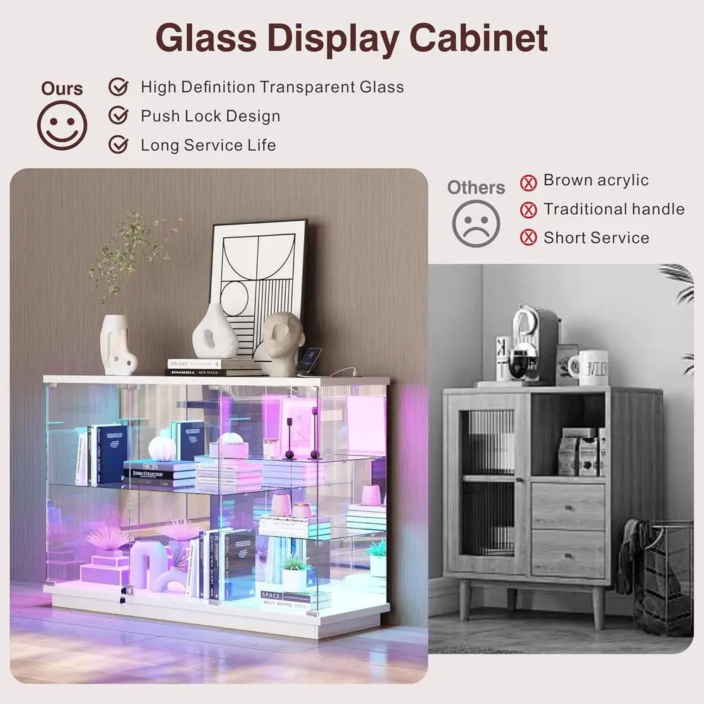 White High Gloss Glass Display Cabinet with Lock and Sensor for Collectibles and Home Decor view 5
